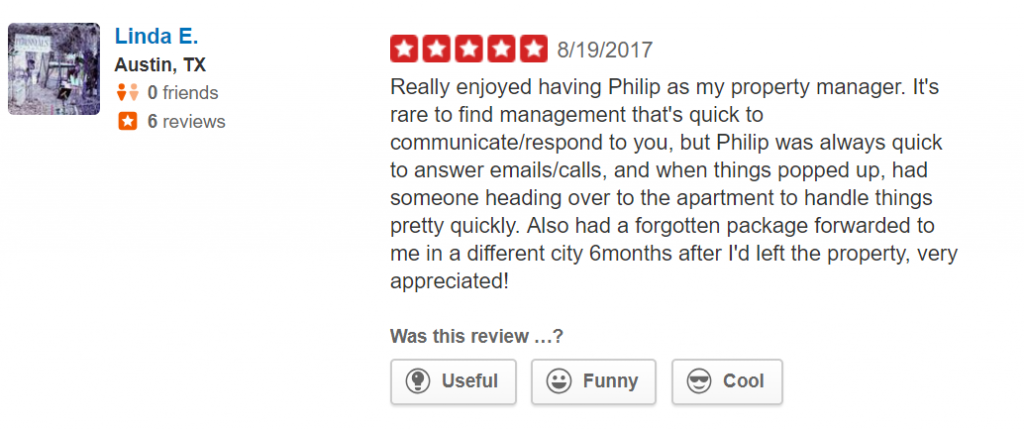 Positive Yelp review